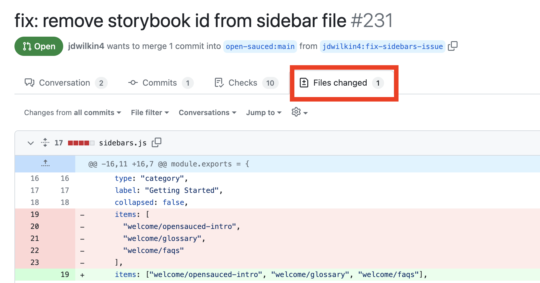 files changed tab on GitHub